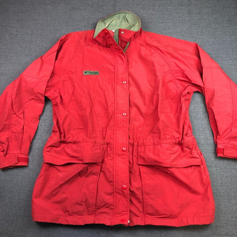 Vintage Columbia Ski Jacket Womens Large Red Nylon Zip Snap Button Outdoors